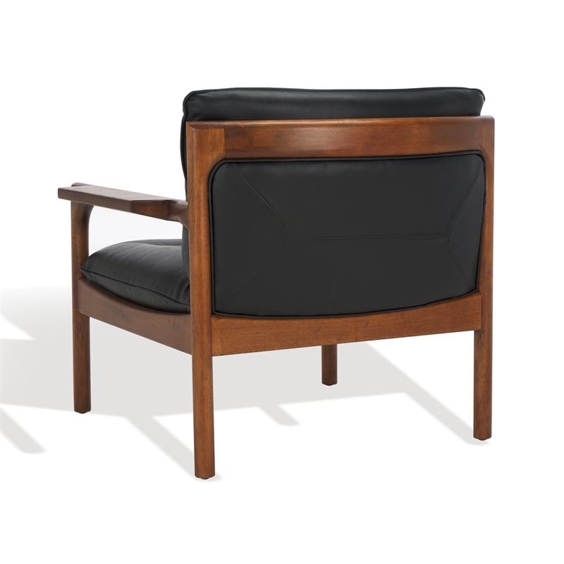 Safavieh Phylis Oak Wood  and Leather Accent Chair in Black / Brown