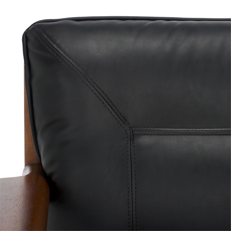 Safavieh Phylis Oak Wood  and Leather Accent Chair in Black / Brown