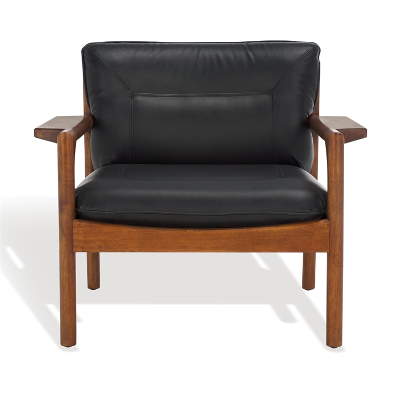 Safavieh Phylis Oak Wood  and Leather Accent Chair in Black / Brown