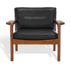 Safavieh Phylis Oak Wood  and Leather Accent Chair in Black / Brown
