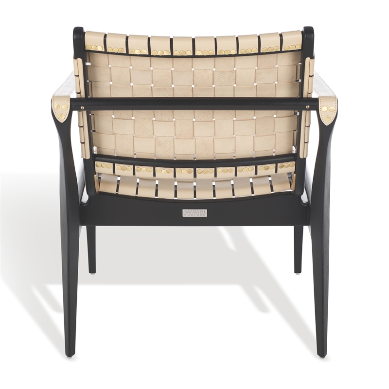 Safavieh Dilan Mahogany and Leather  Accent Chair in Black / White