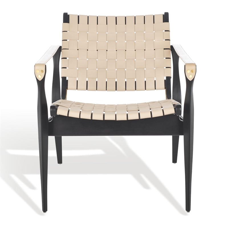 Safavieh Dilan Mahogany and Leather  Accent Chair in Black / White