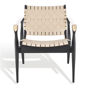 safavieh dilan mahogany and leather  accent chair in black / white