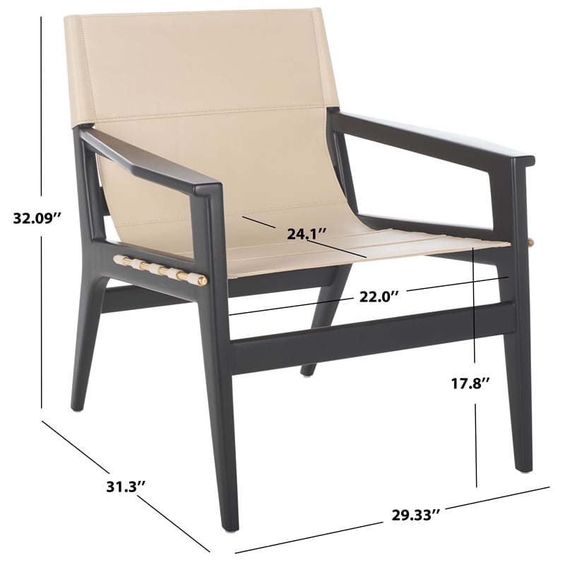 Safavieh Culkin Mahogany and Leather Accent Chair in Black / White