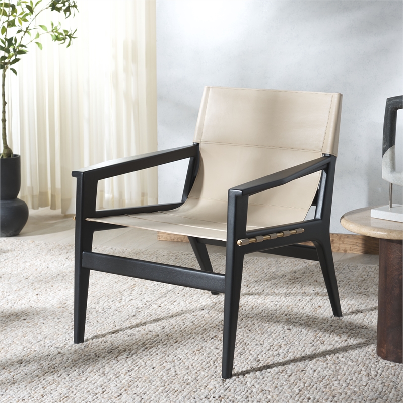 Safavieh Culkin Mahogany and Leather Accent Chair in Black / White