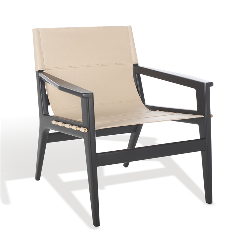 Safavieh Culkin Mahogany and Leather Accent Chair in Black / White