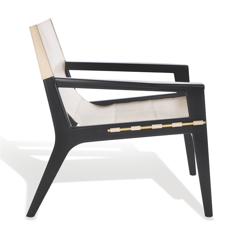 Safavieh Culkin Mahogany and Leather Accent Chair in Black / White