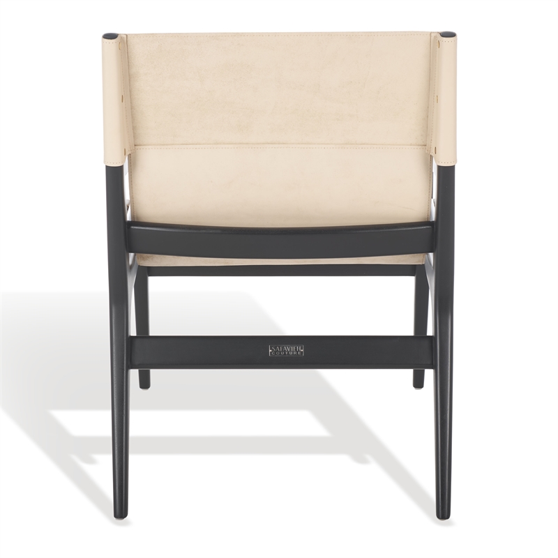 Safavieh Culkin Mahogany and Leather Accent Chair in Black / White