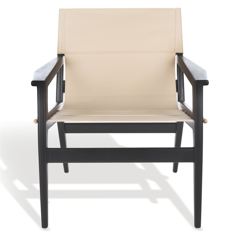 Safavieh Culkin Mahogany and Leather Accent Chair in Black / White