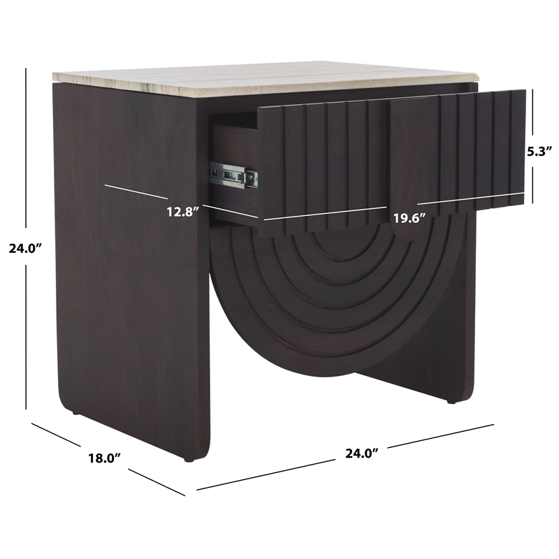 Safavieh Floris Wood and Iron  Nightstand in Black / Gray