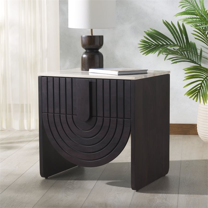 Safavieh Floris Wood and Iron  Nightstand in Black / Gray