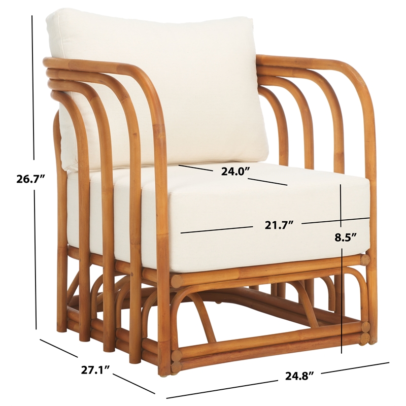 Safavieh Harlowe Rattan and Linen Accent Chair in Natural / White
