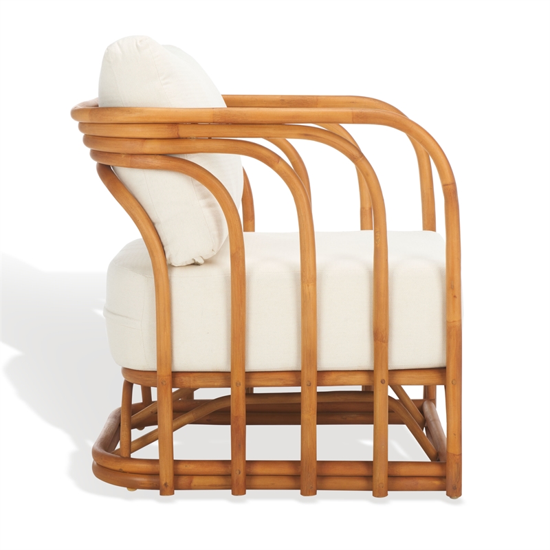 Safavieh Harlowe Rattan and Linen Accent Chair in Natural / White