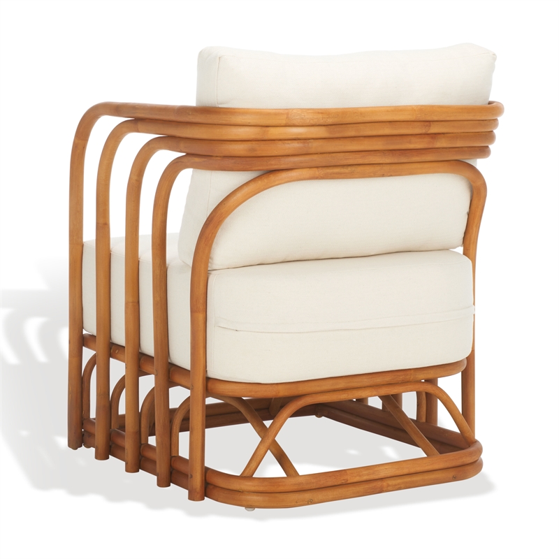 Safavieh Harlowe Rattan and Linen Accent Chair in Natural / White