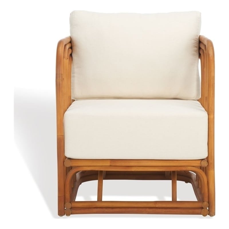 Safavieh Harlowe Rattan and Linen Accent Chair in Natural / White