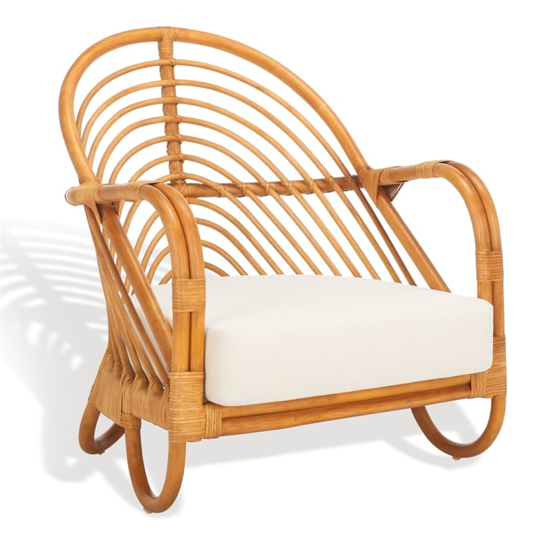 Safavieh Ivybelle Rattan and Linen Accent Chair in Natural / White