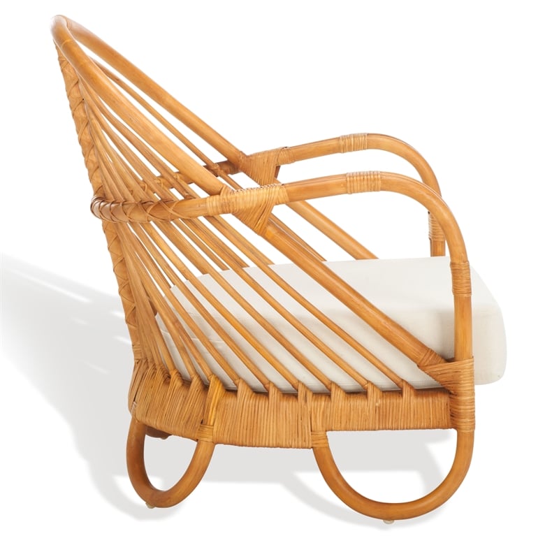 Safavieh Ivybelle Rattan and Linen Accent Chair in Natural / White
