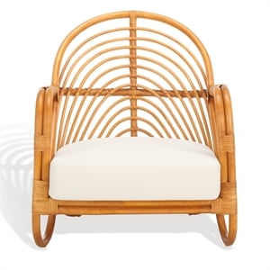 Safavieh Ivybelle Rattan and Linen Accent Chair in Natural / White