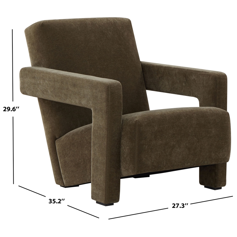 Safavieh Taylor Pine Wood and  Velvet  Accent Chair in Olive