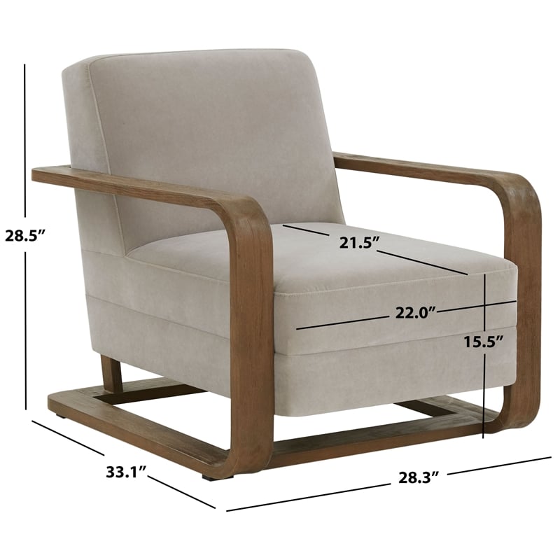 Safavieh Jayshaw Wood and Velvet Accent Chair in Gray/ Brown