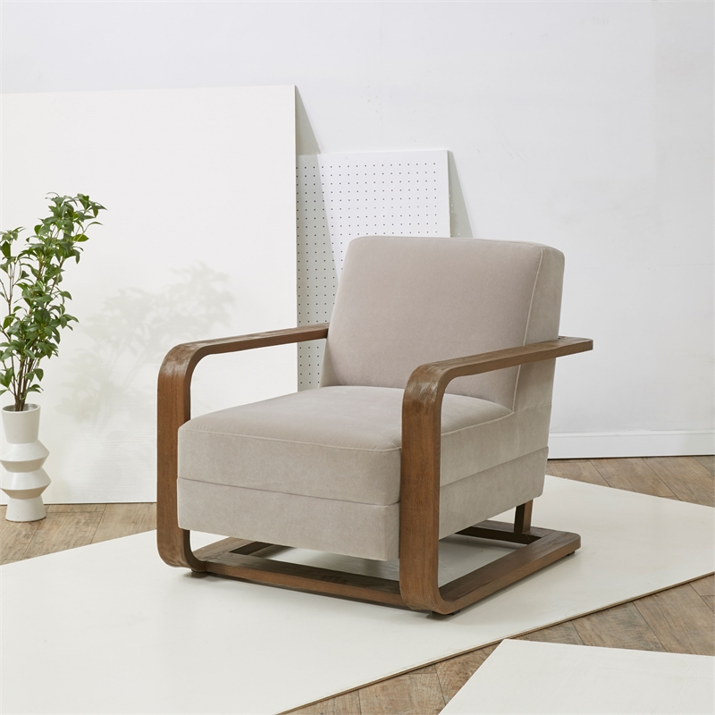 Safavieh Jayshaw Wood and Velvet Accent Chair in Gray/ Brown