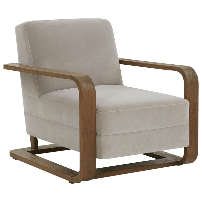 Safavieh Jayshaw Wood and Velvet Accent Chair in Gray/ Brown