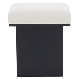 Safavieh Bourke Pine Wood and Velvet Ottoman in Ivory / Black