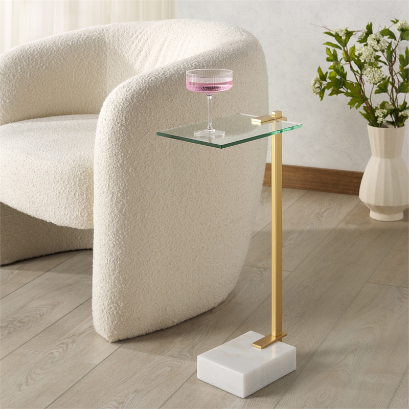 Safavieh Idris Iron  Drink Table in White / Gold