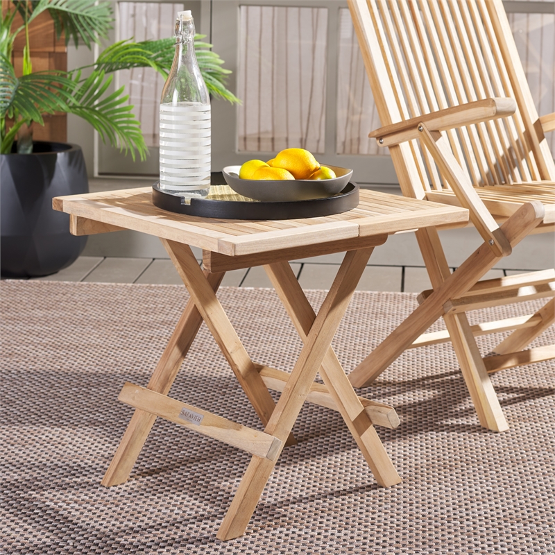 Safavieh Saba Teak Wood Square Folding Table in Natural