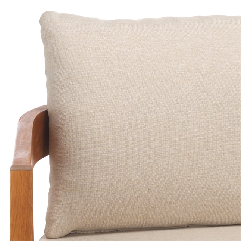 Safavieh Owen Teak Wood and Polyester Outdoor Bench and Table in Natural / Taupe