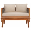 Safavieh Amanda Rattan and Polyester Outdoor Bench and Table in Natural / Taupe