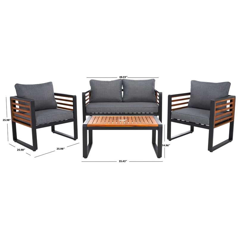 Safavieh Vesta Steel and Polyester Living Set in Black/Gray