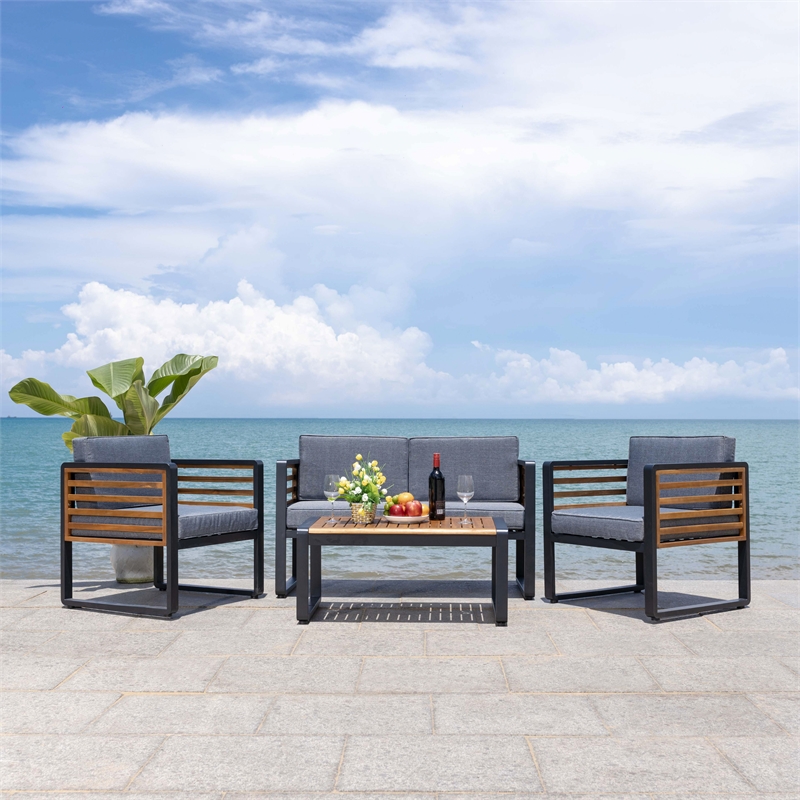 Safavieh Vesta Steel and Polyester Living Set in Black/Gray