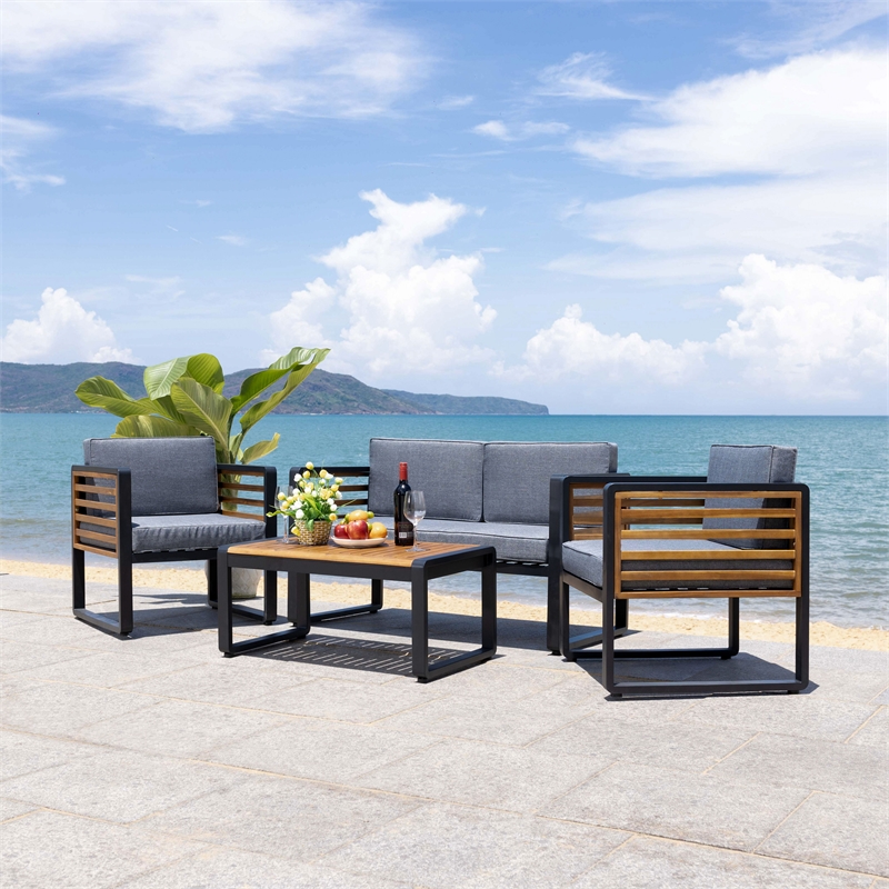 Safavieh Vesta Steel and Polyester Living Set in Black/Gray