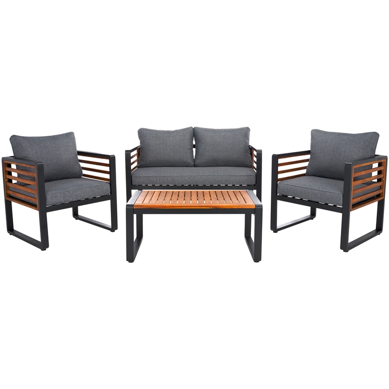 Safavieh Vesta Steel and Polyester Living Set in Black/Gray