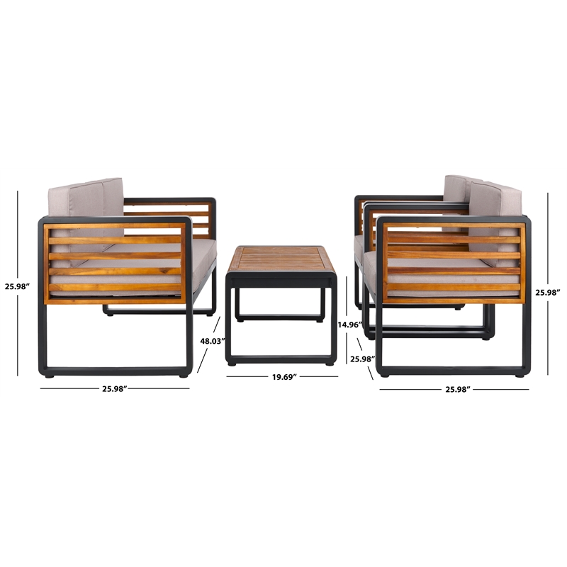 Safavieh Vesta Steel  and Polyester Living Set in Black / Light Gray