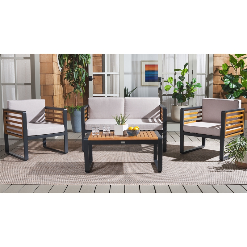 Safavieh Vesta Steel  and Polyester Living Set in Black / Light Gray