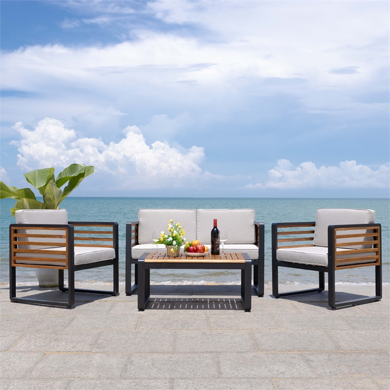 Safavieh Vesta Steel  and Polyester Living Set in Black / Light Gray