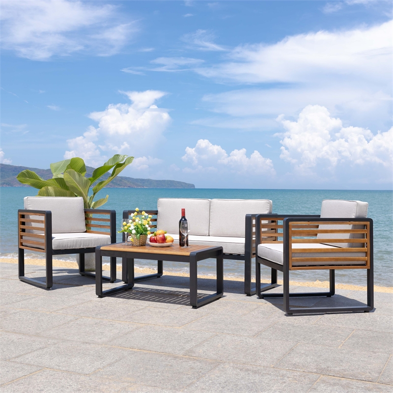 Safavieh Vesta Steel  and Polyester Living Set in Black / Light Gray