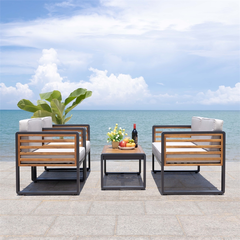 Safavieh Vesta Steel  and Polyester Living Set in Black / Light Gray