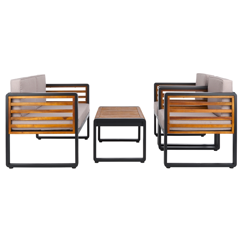 Safavieh Vesta Steel  and Polyester Living Set in Black / Light Gray