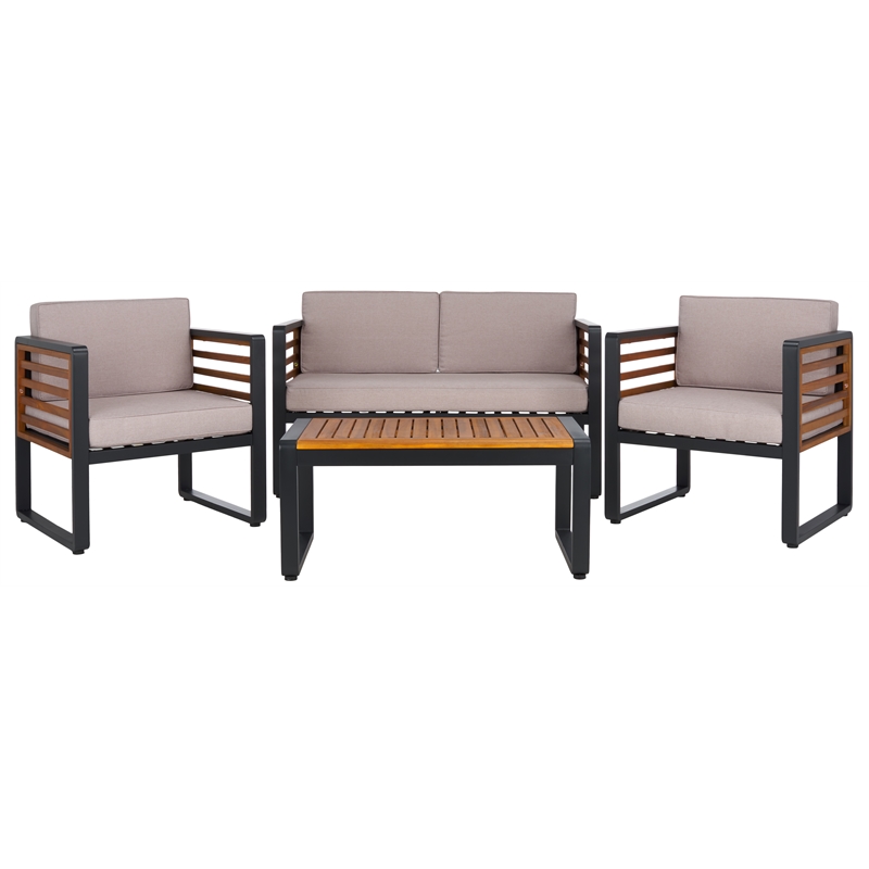 Safavieh Vesta Steel  and Polyester Living Set in Black / Light Gray