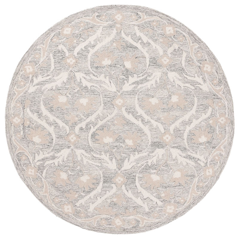 Safavieh Blossom 6' X 6' Round Wool Hand Tufted Rug in Gray / Ivory