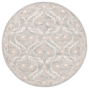 Safavieh Blossom 6' X 6' Round Wool Hand Tufted Rug in Gray / Ivory