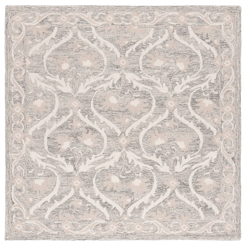 Safavieh Blossom 6' X 6' Square Wool Hand Tufted Rug in Gray / Ivory