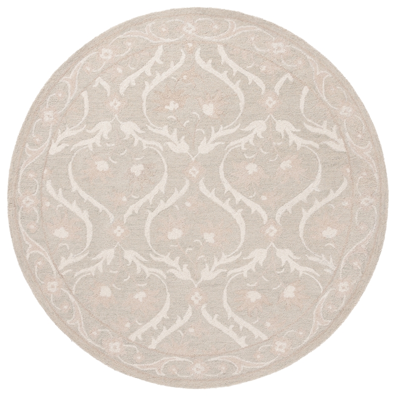 Safavieh Blossom 6' X 6' Round Wool Hand Tufted Rug in Light Gray / Ivory