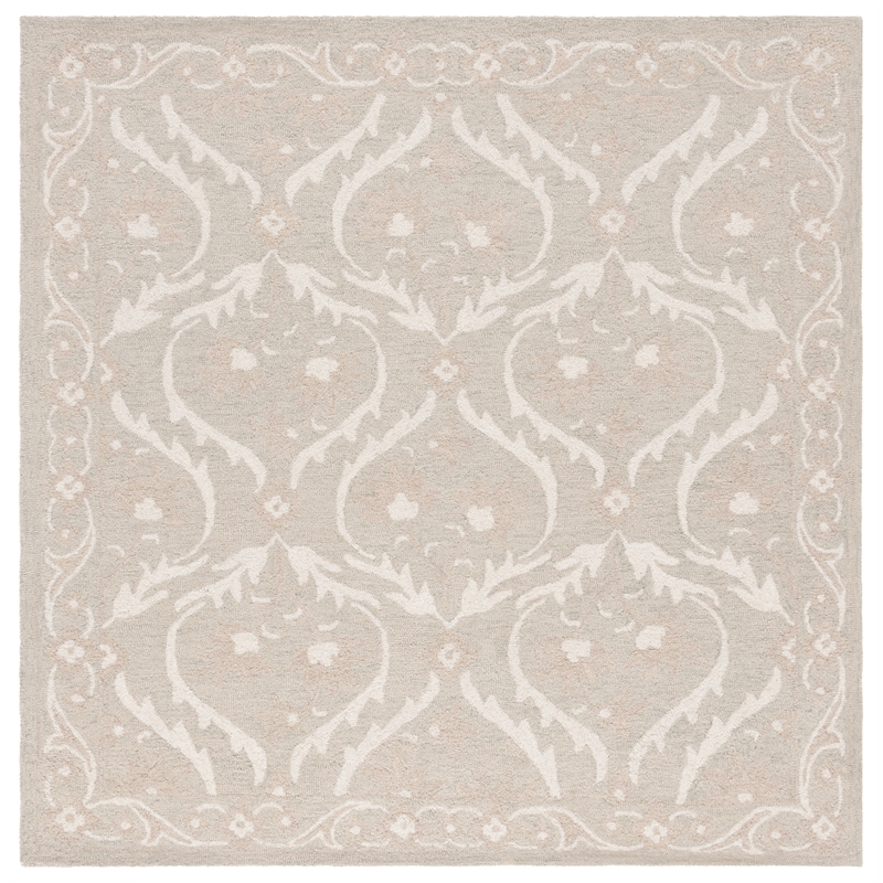 Safavieh Blossom 6' X 6' Square Wool Hand Tufted Rug in Light Gray / Ivory
