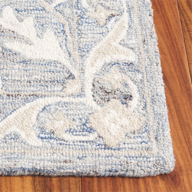 Safavieh Blossom 6' X 6' Square Wool Hand Tufted Rug in Blue / Ivory