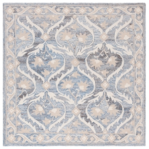 Safavieh Blossom 6' X 6' Square Wool Hand Tufted Rug in Blue / Ivory