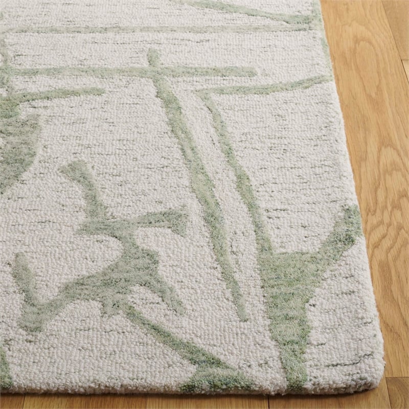 Safavieh Ebony 6' X 6' Square Wool Hand Tufted Rug in Ivory / Green